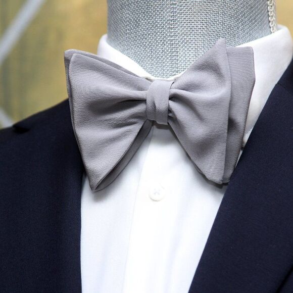 Men's Self-tied Bow Tie 100%Silk Big Butterfly Solid Grey S680 - Picture 2 of 10